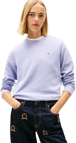 Tommy Jeans TJW REG S Flag Crew DW0DW19959 Sudadera sin Botones para Mujer, Azul (Periwinkle Dusk), L, Azul (Periwinkle Dusk), L