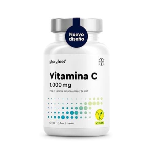 gloryfeel® Vitamina C 1000mg - Suministro para 7 Meses - Solo 1 Tableta al Día - Para el Sistema Inmunológico - Reduce el cansancio y la fatiga - 100% Pura, Vegano y sin aditivos