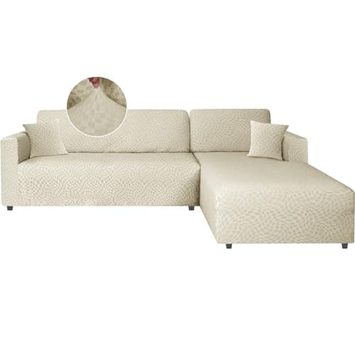 Ystyle Funda Sofa Chaise Longue Ajustables, Cubre Sofa Chaise Longue Izquierdo Derecho, 2 Piezas Protector Sofa Elasticas ChaiseLongue, Funda Sofa L (1 Plaza+2 Plazas, Beige)
