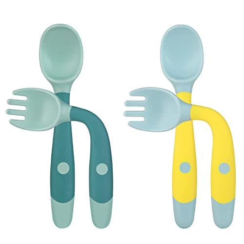 Vicloon Cucharas y Tenedores para Bebés de Silicona,4PCS Cucharas y Tenedores para Bebés con Asas Flexibles,Juego de Cubiertos para Bebés 6 Meses+