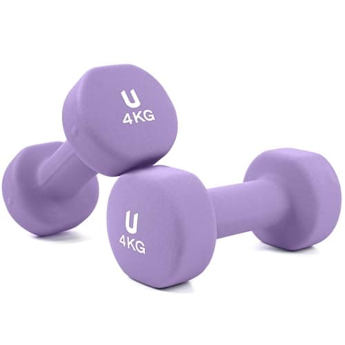 unycos - Par de Mancuernas Antideslizantes de Neopreno, Pesas【4 kg】Ergonómicas con Diseño Redondo y Anti-Rodadura, Resistentes, Ideales para Entrenamiento de Fuerza y Gimnasio en Casa (Morado)