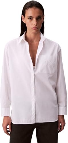 Calvin Klein Camisa Mujer Poplin Relaxed Oversized, Blanco (Brilliant White), S