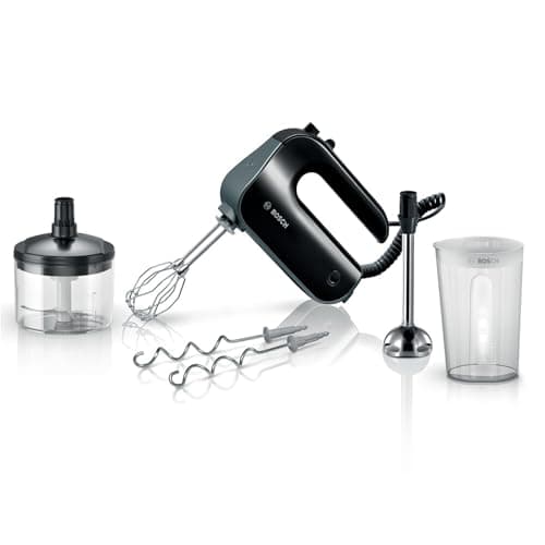 Bosch - Batidora de repostería, 5 niveles, 2 varillas de acero inox, color negro y plateado oscuro, MFQ4980B