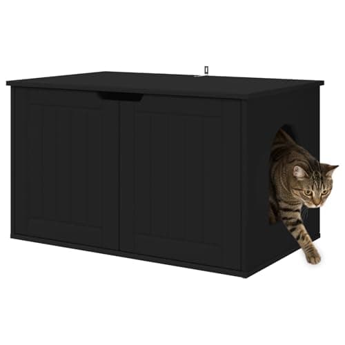 vidaXL Casa para Gatos Negro 85 x 55 x 50,5 cm Madera de ingeniería, Casa para Gatos, diseño Rectangular Moderno, Madera Resistente, Refugio Acogedor, escondite Estiloso