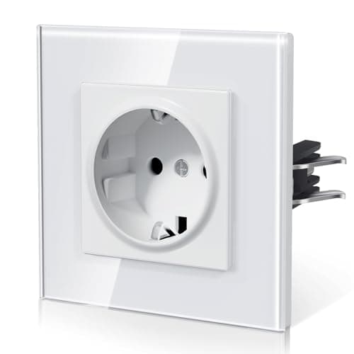 BSEED Enchufe Pared con Cristal,Enchufes Empotrable Estándar,Instalación Con Garfio,Conexión sin Destornillador,Seguridad infantil,E-Serie,1 Enchufe,86mm Blanco