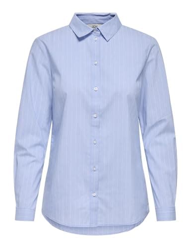 JDY Jdymio L/S Shirt Wvn Noos Blusa, Azul (Cashmere Blue Stripes: Cloud Dancer), 38 Mujer