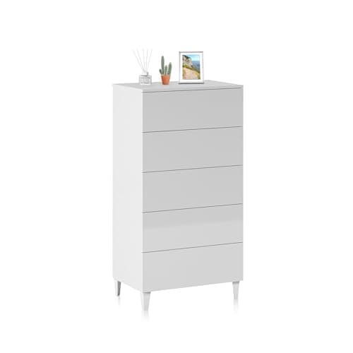 duehome | Comoda 5 Cajones, Sinfonier Dormitorio, Modelo Plex, Acabado en Color Blanco Brillo, Medidas: 61 cm (Ancho) x 117 cm (Alto) x 40 cm (Fondo)