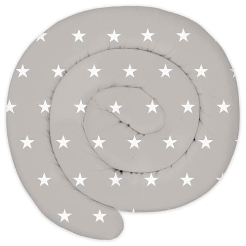 Cojín serpiente XXL Almohada de cama Cojín de lactancia Rollo de cama Protector de borde de cama Cojín decorativo Alrededor de cama Serpiente XL Estrellas blancas sobre gris 300 cm Oeko-Tex