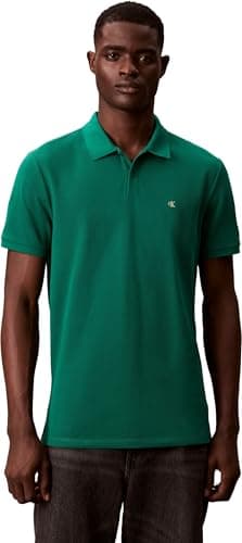 Calvin Klein Polo SS Monogram de piqué LV040EM269 S/S para Hombre, Color Verde (Verde Deco), XS, Verde (Verde Decorativo), XS