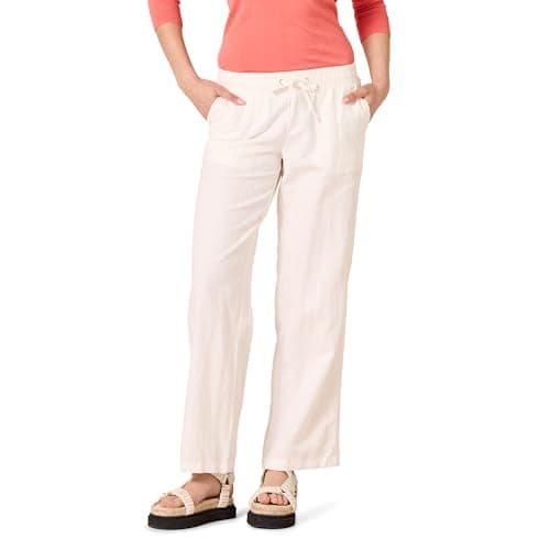 Amazon Essentials Pantalón de Pierna Ancha con Cordón Ajustable en Mezcla de Lino (Disponible en Tallas Grandes) Mujer, Blanco Brillante, M
