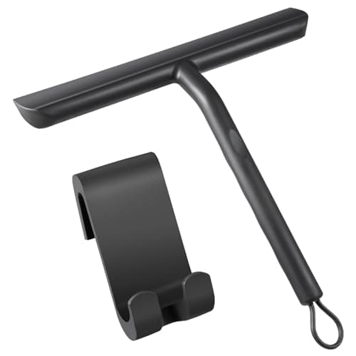 Vinabo Rasquetas Limpiacristales para Ducha de Silicona con Soporte, Limpia Mamparas Cristal, Limpieza y Alisado Superficies Ventanas, Espejos y Baños-21cm,Negro
