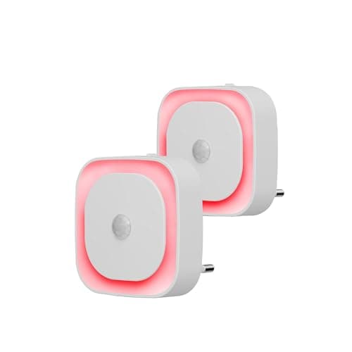 YUNLEX 2 Piezas Luz de Noche Enchufable con Sensor de Movimiento, 3 Modos de Sensor, Luz de Noche Regulable para niños, Escalera, Dormitorio, Cocina, Baño, Rojo