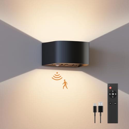 FULEN Lámpara de Pared con Sensor de Movimiento y Control Remoto, 3 Colores, luz de Pared Inalámbrica LED,Aplique de Pared Arriba y Abajo,Batería Recargable de 5000mAh,Brillo Ajustable 1 Piezas