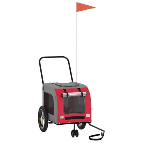 vidaXL Remolque de Bicicleta para Mascotas Rojo y Gris, Jardín y terraza, transportador Moderno para Perros, Transporte de Mascotas con Ruedas, Equipo Flexible de Viaje