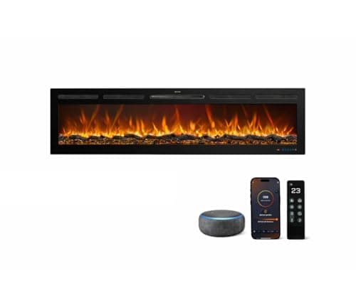 Chimenea Eléctrica Galaxy Pro New con WiFi y Sonido, para Pared, Empotrar o de Pie, 750/1500W, 13 Colores de Llama y Lecho de Combustible, 5 Niveles de Brillo, Termostato, Alexa y Google Home (152 cm)
