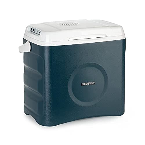 Nevera eléctrica Klarstein BeerBelly 29 - 29 L, 3 conexiones: 230 V, 12 V, encendedor y puerto USB, portátil, función de refrigeración y calentamiento, para coche, camión, camping, enchufe, azul