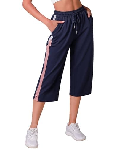 iClosam Pantalones Chándal Mujer Deporte 3/4 Capri Pantalón Verano Pantalón Deportivos con Bolsillos Cordón Capri Pantalones para Yoga Fitness Correr Jogging