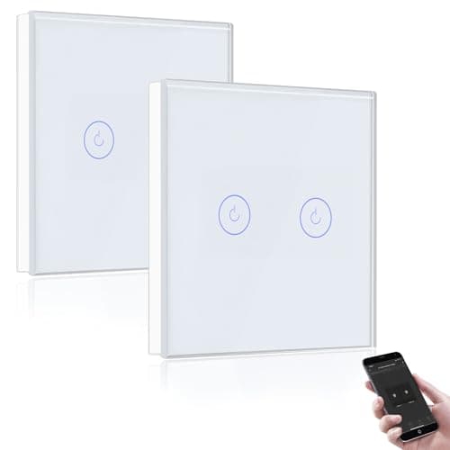 BSEED Interruptor de Pared WiFi,Interruptor Smart 2 Gang 2 Vías con Pantalla Táctil Blanco,Compatible con Alexa y Google Home, Control de APP y Función de Temporizador-2 Paquete【Se necesita Neutro】