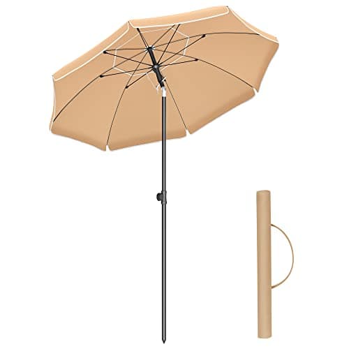 SONGMICS Sombrilla de 160 cm, UPF 50+, Inclinación Bidireccional de 30°, Altura Ajustable, con Bolsa de Transporte, para Balcón Jardín Terraza Playa, sin Base, Topo GPU60BR