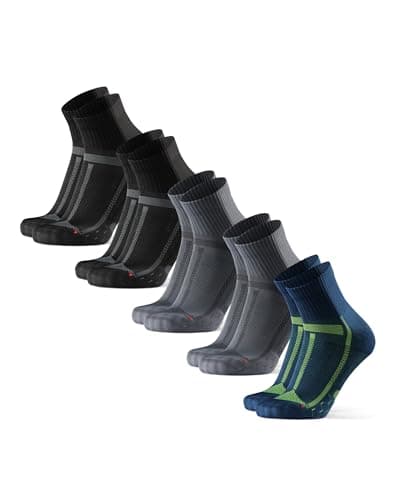 DANISH ENDURANCE Calcetines de Running Unisex, Antideslizantes, Calcetines Antiampollas para Hombre y Mujer, 5 Pack, Multicolor (2x Nero/Gris,2x Gris/Negro, 1x Azul/Amarillo), 43-47