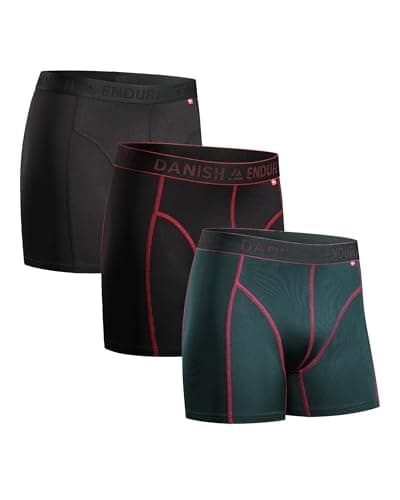 DANISH ENDURANCE Calzoncillos Hombre Boxer Deportivos, Ajustados y Transpirables, Pack de 3, MC: 1 X Negro, 1 X Verde/Púrpura, 1 X Negro/Rojo, S