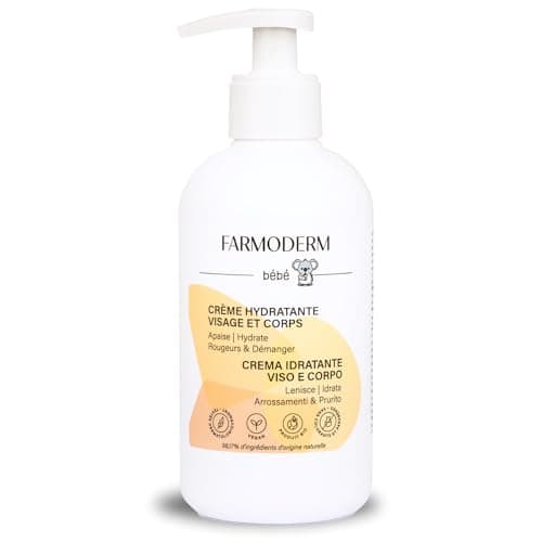 Farmoderm Bebe Crema diaria calmante 98% ingrediente naturales - Crema hidratante para el cuerpo y la cara de bebes y niños - Para hidratar, prevenir y calmar la piel seca, rojeces y picores - 300ml