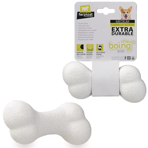 Ferplast Juguete Perro, Hueso Perro, en Material Duradero, No Tóxico, Resistente a Mordeduras, para Higiene Dental del Perro, Rebota y Flota, CHEWA Boing Hueso, Juguetes para Perros Medianos, Blanco