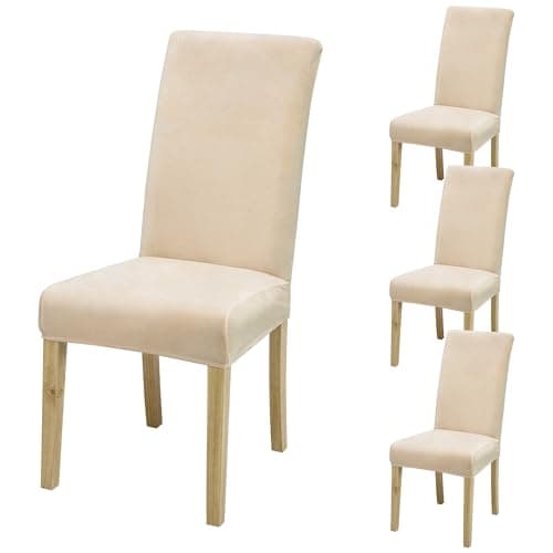 SUKAIKEQA Fundas elásticas universales para sillas (Juego de 4/6/8 Piezas con Respaldo) para salón, Cocina, Oficina, Comedor, Fundas para sillas de Fiesta, Lavables y extraíbles. (4, Beige.)
