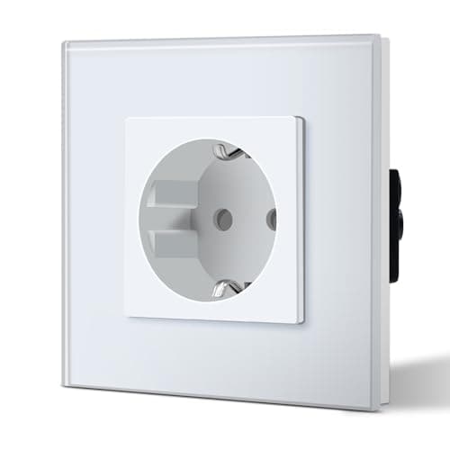 BSEED Enchufe de Pared con Cristal,Enchufes Empotrable Estándar,Toma de Corriente,Seguridad infantil,Fácil de Instalar,M Serie,1 Enchufe,86mm Blanco