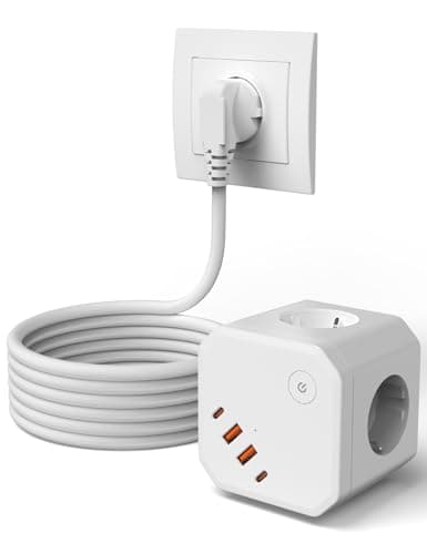 Regleta 8-en-1 con USB-C Carga Rápida 20W y Protección Sobretensión, 4 Enchufes con Interruptor, 3680W, Cable Alargador 2m, para Casa, Oficina y Viajes