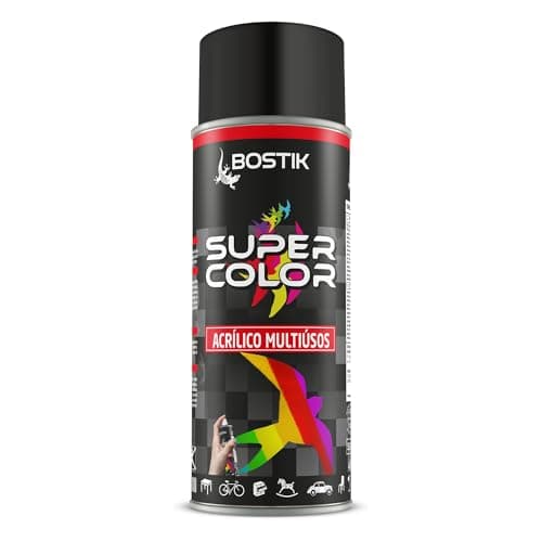 Bostik SUPER COLOR NEGRO SATINADO RAL 9005, Pintura en Spray Acrílica para Uso Profesional y Doméstico, Multiusos, Secado Rápido, Acabado Brillante, Interior y Exterior, Bote 400 ml