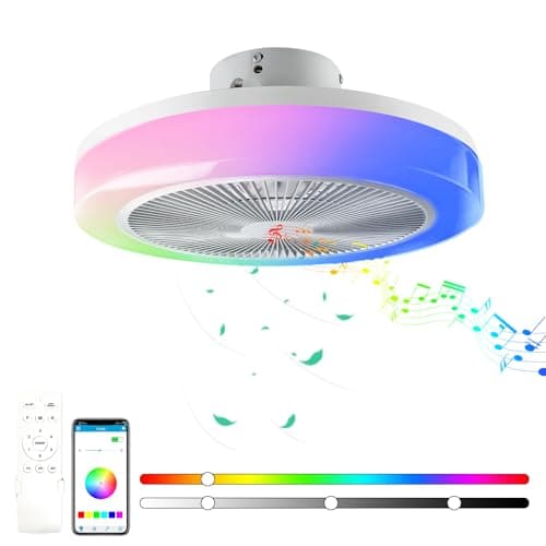 TOPBOS Ventilador de Techo con Luz Silencioso,50CM 30W RGB Moderno lampara ventilador techo, Bluetooth regulable/con mando a distancia y APP/para el Dormitorio sala de Estar