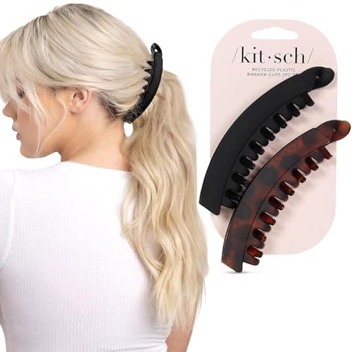 Kitsch Pinza de plátano – Pinzas de pelo estilo retro de los años 80 para mujer, seguras y duraderas, sin arrugas, clips de plátano para peinar, coletas y peinados, accesorios ecológicos para el