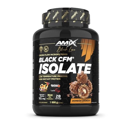 Amix | Proteína BLACK CFM ISOLATE - Ayuda a Mantener la Masa Muscular - Con Enzimas Digestivas - Fácil Digestión - Rápida Absorción - Proteína en Polvo - 1 Kg - Sabor Bombon crujiente