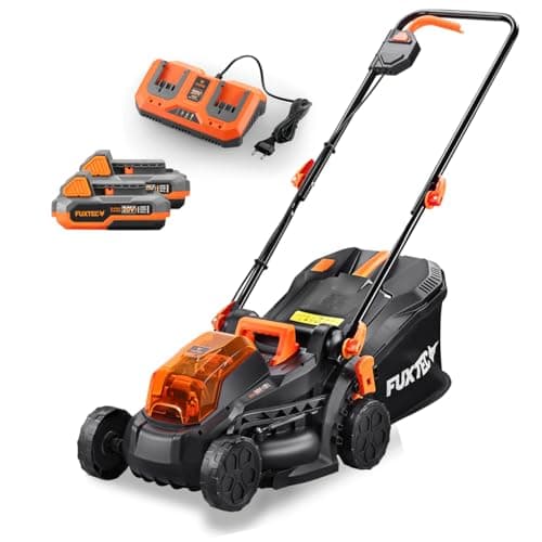 Cortacésped de batería Fuxtec FX-E1RM20 2x20V Set con 2 baterías y Cargador - 33cm de Ancho de Corte / 35L de Bolsa de Recogida de Hierba