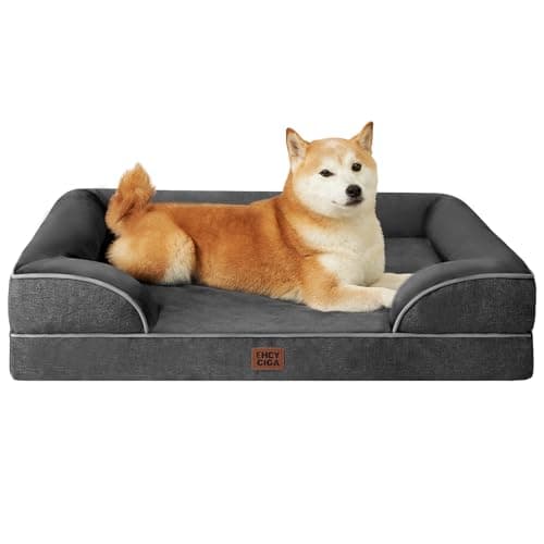 EHEYCIGA Cama Perro Grande 104x68x16cm, Colchon Perro Grandes Impermeable Lavable con Espuma Viscoelástica, Sofá Perro Desmontable, Gris Oscuro