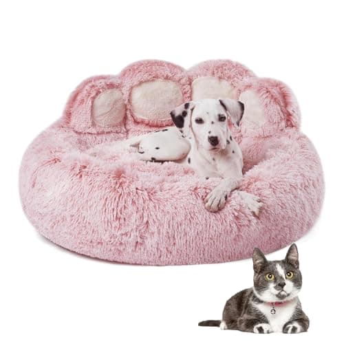 SHJOEE 65cm Ø Cama Mullida para Perro en Forma de Diseño de Patas de Oso Felpa Cojín para Gatos CóModo Y CáLida Sofá de Mascota Inferior Antideslizante Cesto para Gato Y Perros Medianos Pequeñas
