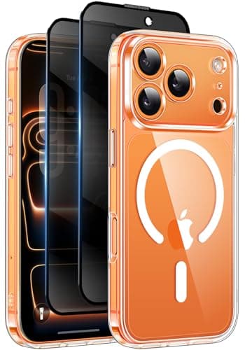 Helssitot Funda Magnétique para iPhone 17 Pro con 2 Protector Pantalla de Privacidad Protección Total de La Cámara [Protección Militar] Anti-Amarillo Carcasa Thin Anti-Shock,Transparent