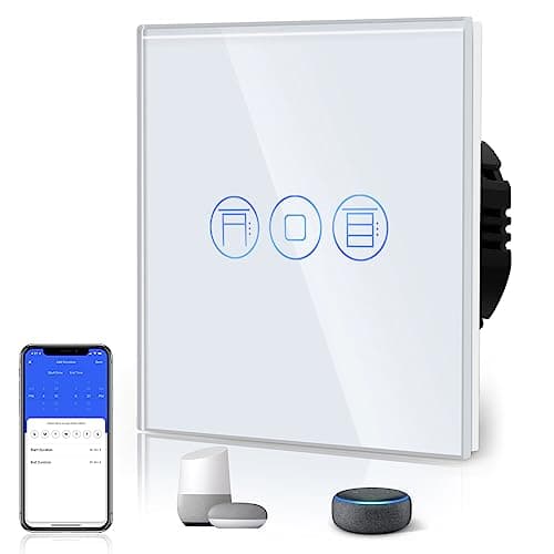 BSEED Interruptor Persiana WiFi,interruptores tactil empotrado,Inteligente Control de Porcentaje,Panel de Cristal,Control Remoto,Requiere Cable Neutro,86mm Blanco
