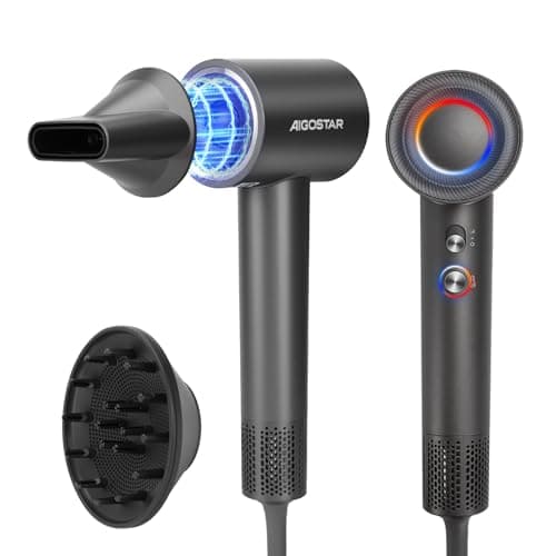 Aigostar Secador de Pelo Profesional 110000 RPM, Iónico con 200M Iones Antifrizz, Secado Rápido, 55dB Silencioso, NTC Control de Temperatura, Difusor para Pelo Rizado y Boquilla Magnética