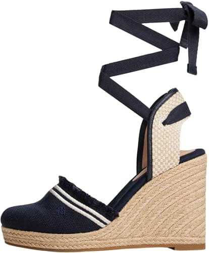 Tommy Hilfiger Alpargatas con cuña Mujer Fringe Canvas con tacón de cuña, Azul (Space Blue), 41