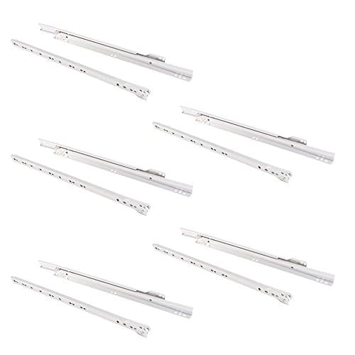Emuca - Guías correderas para cajones 400mm con extracción parcial color blanco, lote de 5 guías para cajones