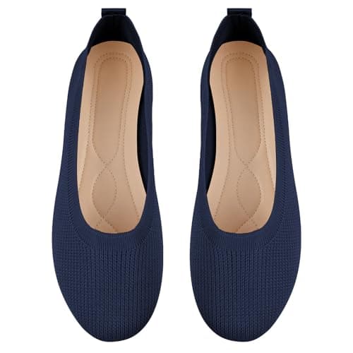 OFFCUP Bailarinas Mujer, Bailarinas Zapatos Planas Mujer Cómodo Ligero Cabeza Redonda, Zapatos Ballet Flats Transpirables de Punto, para IR de Compras, Caminar, Salir de Fiesta,- 41 Azul Oscuro