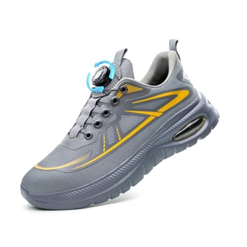 GemChve Zapatos de Seguridad Hombre Mujer Zapatillas Seguridad Ultraligeras Cómodo Antideslizante Deporte Calzado de Trabajo Punta Acero Grey 43EU