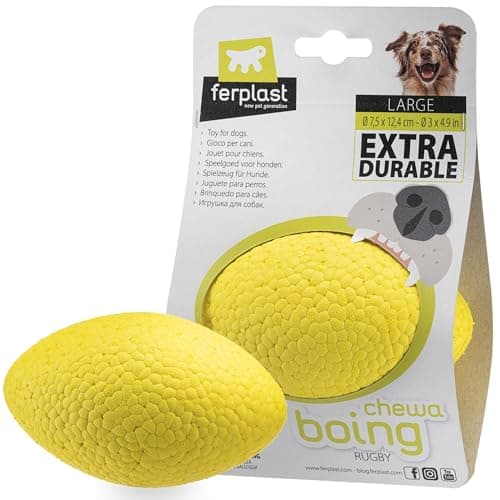 Ferplast Juguete Perro, en Material Duradero, No Tóxico, Resistente a Mordeduras, para Higiene Dental del Perro, Rebota y Flota, CHEWA Boing Rugby Pelota, Juguetes para Perros Grandes, Amarillo