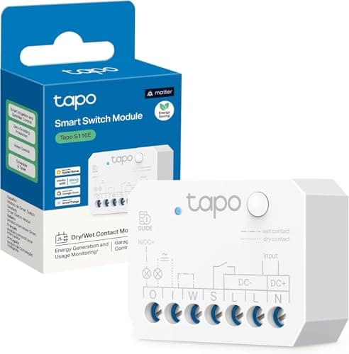 Tapo S110E - Módulo interruptor inteligente Wi-Fi + Bluetooth, contact seco/húmedo, monitor de energía, compatible con Matter, Alexa, Google Home y Apple Home