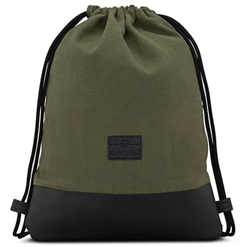 Johnny Urban Mochila Gimnasio Mujer y Hombre Verde Negra- Luke - Bolsa de Lona con Bolsillo - Mochilas de Algodón con Cordóne para Deporte, Tiempo Libre y Playa - Hidrófugo
