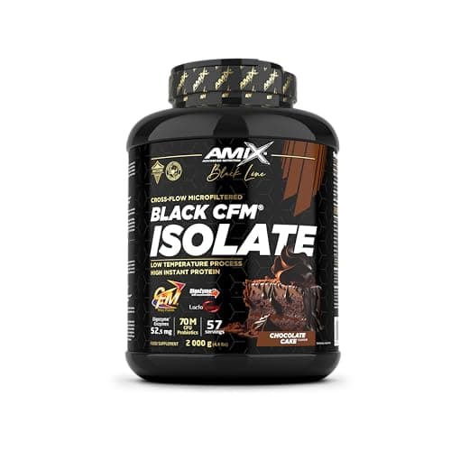 Amix | Proteína BLACK CFM ISOLATE - Ayuda a Mantener la Masa Muscular - Con Enzimas Digestivas - Fácil Digestión - Rápida Absorción - Proteína en Polvo - 2 Kg - Sabor Tarta de chocolate