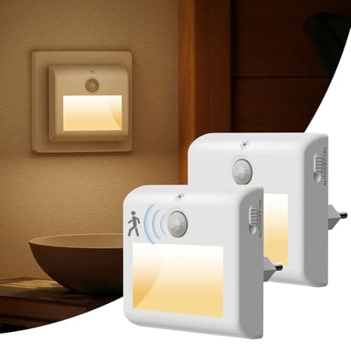 Suright Luz Nocturna con Sensor de Movimiento [2 Piezas], Luz Noche Infantil, Blanca Cálida, 3 Modos(ON/Auto/OFF), Regulable, LED Bebe Lámpara para Niños Habitación, Pasillo, Escaleras, Cocina
