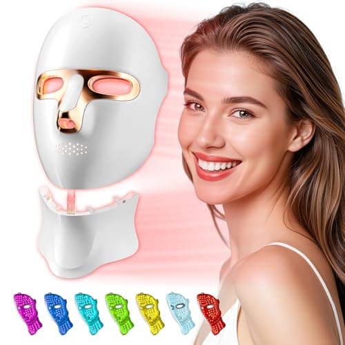 Tinkoola Máscara Facial con Luz Roja y LED para Cara Cuello Recargable USB-C Mascara Infrarroja Belleza en Casa Viajes Trabajo Yoga (Oro)